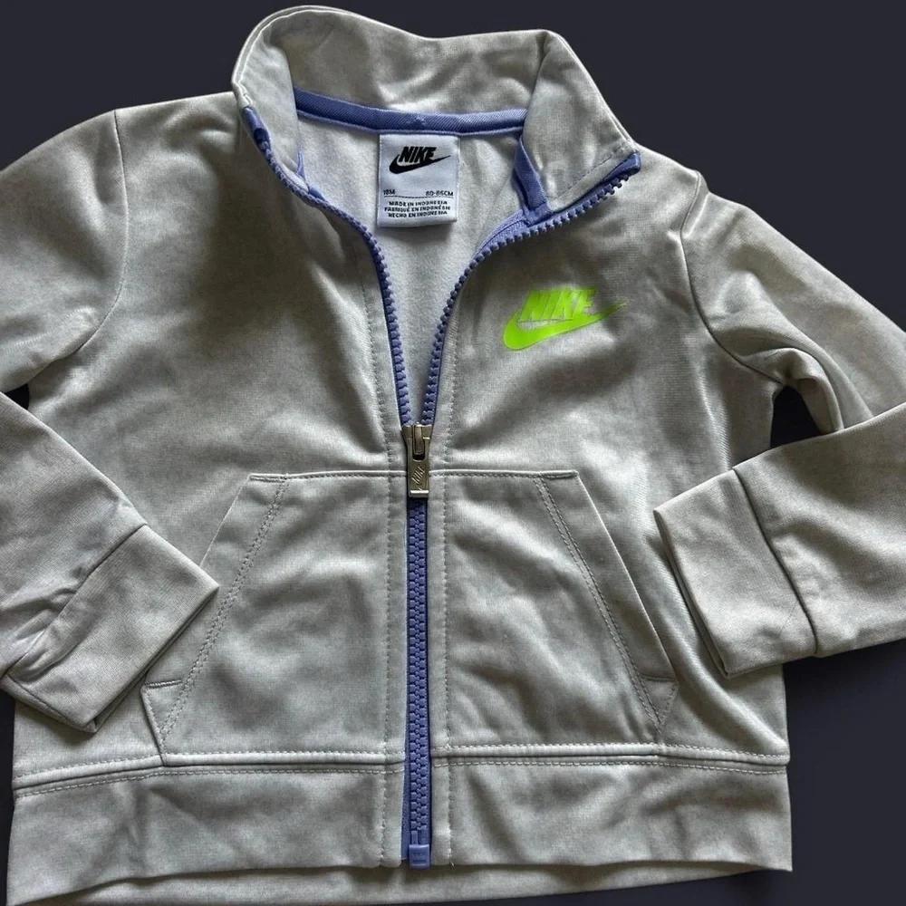 Nike Baby Track Jacket Light  Creamy Gray, Neon Yellow Swoosh, Purple Zipper 18M